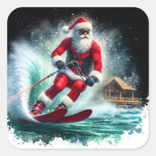 Santa Water Skiën op een zonnige dag Vierkante Sticker