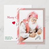 Santa Waterverf Flat Holiday Kaart (Voorkant / Achterkant)
