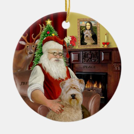 Santa-Wheaten Terrier Keramisch Ornament (Voorkant)