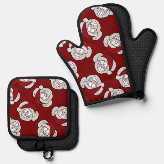 Santa White Christmas Mouse Screwball Graphics Ovenwant & Pannenlap Set (Voorkant / Achterkant)