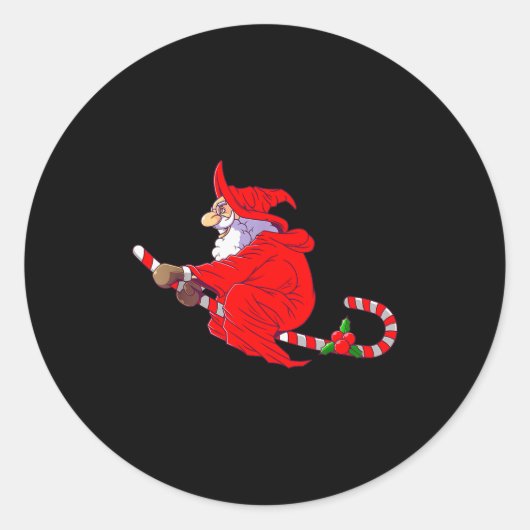 Santa Witch Candy Cane Christmas Santa Hat Funny C Ronde Sticker (Voorkant)