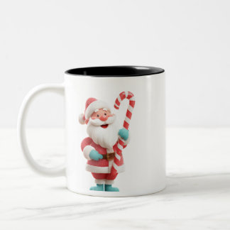 Santa with Candy Stick – Festive Christmas Coffee Tweekleurige Koffiemok