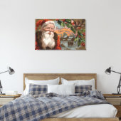 Santa with Holly, Village Scene Canvas Afdruk (Insitu (Slaapkamer))