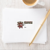 Santa Woody en zijn rendierkerstCartoon Etiket (Insitu)