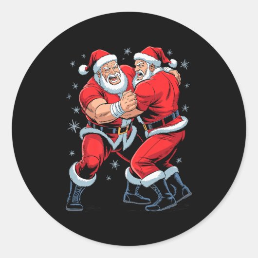 Santa Wrestling Lover Funny Wrestler Xmas Christma Ronde Sticker (Voorkant)