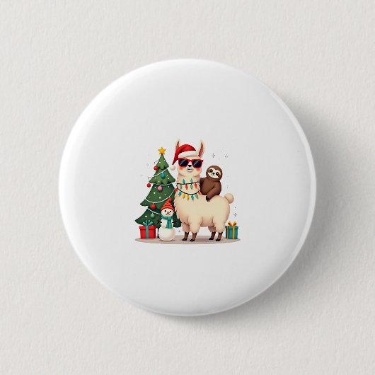 Santa Xmas Funny Llama Sloth Christmas (2) Ronde Button 5,7 Cm (Voorkant)