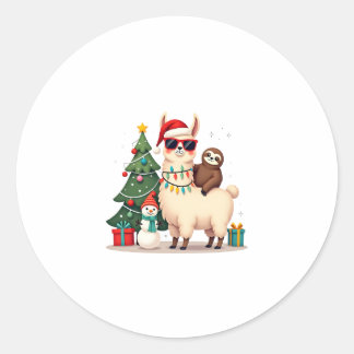 Santa Xmas Funny Llama Sloth Christmas (2) Ronde Sticker
