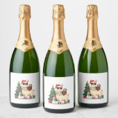 Santa Xmas Funny Llama Sloth Christmas (2) Sparkling Wijnetiket (Flessen)