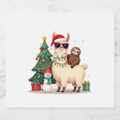 Santa Xmas Funny Llama Sloth Christmas (2) Sparkling Wijnetiket (Enkel label)