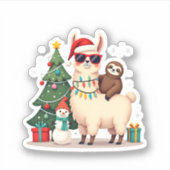 Santa Xmas Funny Llama Sloth Christmas (2) Sticker (Voorkant)