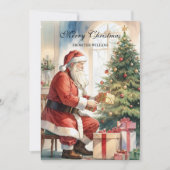 Santa & Xmas Tree gepersonaliseerd Feestdagenkaart (Voorkant)