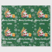 Santa Xmas Tree Gifts Snowflakes Personalize Name Cadeaupapier (Vlak)