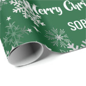 Santa Xmas Tree Gifts Snowflakes Personalize Name Cadeaupapier (Rol Hoek)