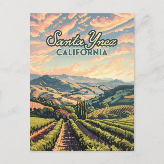 Santa Ynez California Vineyard Winery Retro Briefkaart (Voorkant)