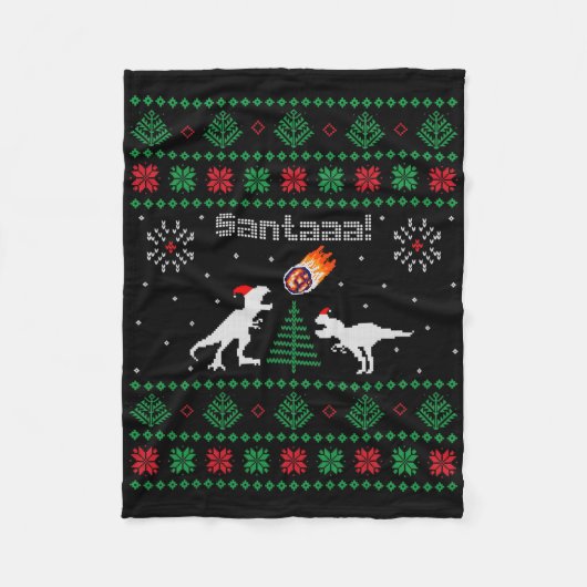 Santaaa Dinosaur Lelijke Kerst Trui  Fleece Deken (Voorkant)
