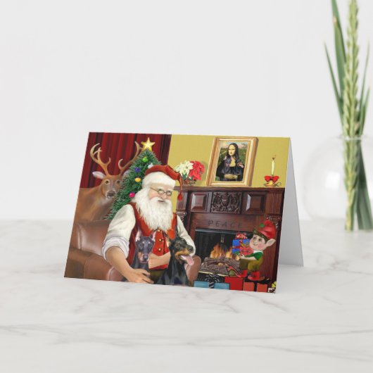 Santa's 2 Doberman Pinschers Feestdagen Kaart (Voorkant)