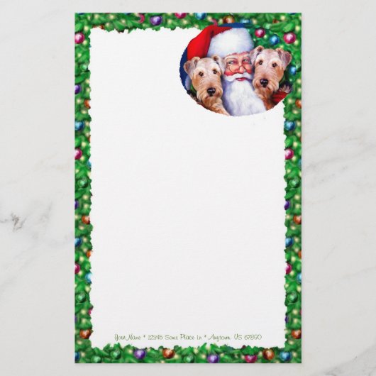 Santa's Airedale Terriers met Kerstmis Briefpapier (Voorkant)