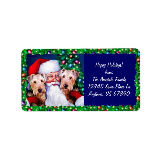 Santa's Airedale Terriers met Kerstmis Etiket (Voorkant)