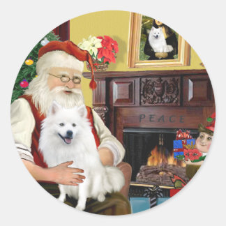 Santa's American Eskimo Dog Ronde Sticker