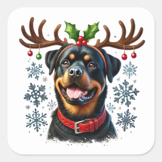Santa's Antlered Rottie Star! Vierkante Sticker (Voorkant)