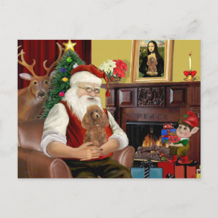 Santa's Apricot Speelgoed/Min. Poodle Feestdagenkaart