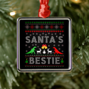 Santa's Bestie Dino Winter Kerstmis Ugly Sweater Metalen Ornament