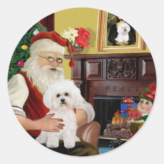 Santa's Bichon Frise #2 Ronde Sticker