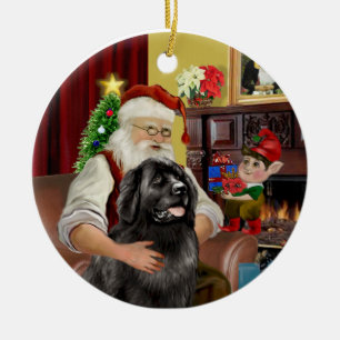 Santa's Black Newfoundland #2 Keramisch Ornament