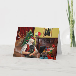 Santa's Black Pug Feestdagen Kaart