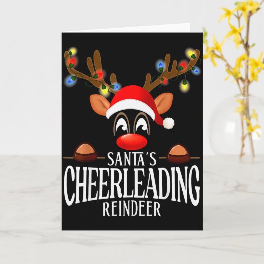 Santa's Cheerleading Reindeer Funny Xmas Matching Kaart (Gele Bloem)