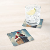 Santa's Chimney Pause: een glimlach van de winter Vierkante Kartonnen Onderzetter (Insitu)