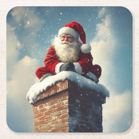 Santa's Chimney Pause: een glimlach van de winter Vierkante Kartonnen Onderzetter (Voorkant)