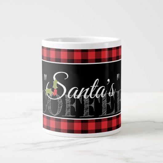 "Santa's" COFFEE Red & Black Buffalo Pset Extra Grote Beker (Voorkant)