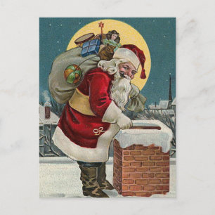 "Santa's Coming down the Chimney" Postcard Feestdagenkaart