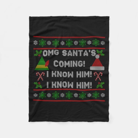 Santa's Coming! I Know Him! Ugly Christmas Sweater Fleece Deken (Voorkant)