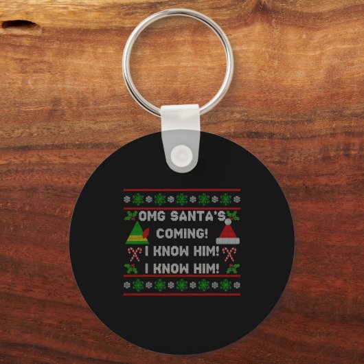Santa's Coming! I Know Him! Ugly Christmas Sweater Sleutelhanger (Voorkant)