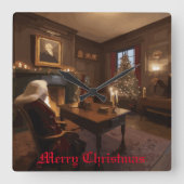 Santa's Cosy Nook Vierkante Klok (Voorkant)