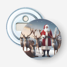 Santa's Crew: Father Christmas poseert rendieren Button Flesopener