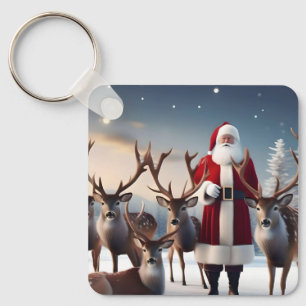 Santa's Crew: Father Christmas poseert rendieren Sleutelhanger