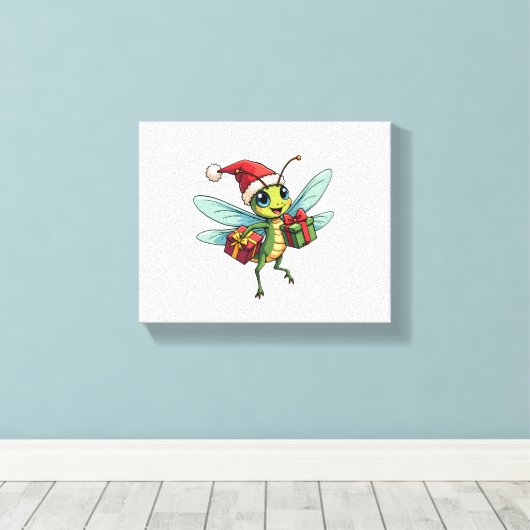 Santa's Dragonfly Helper Canvas Afdruk (Insitu (Houten vloer))