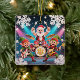Santa's Drumming Rock Band Ornament
