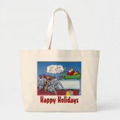 Santas Elephants Funny Holiday Cartoon Grote Tote Bag (Voorkant)