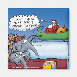 Santas Elephants Funny Holiday Cartoon Magneet