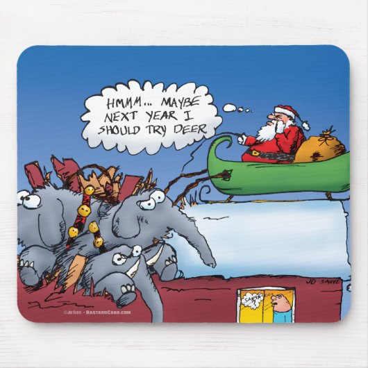 Santas Elephants Holiday Cartoon Muismat (Voorkant)