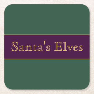 SANTA'S ELVES Fun Holly Green Royal Paarse Strepen Vierkante Kartonnen Onderzetter