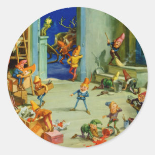 Santa's Elves Werken in zijn North Pole Workshop Ronde Sticker