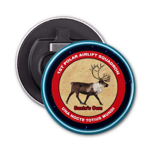 Santa's Ewn - 1e Polar Airlift Squadron Button Flesopener (Voorkant)