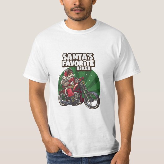 Santa's Favoriete Biker Kerstmotor T-shirt (Voorkant)