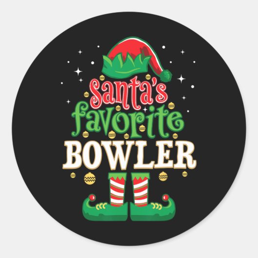 Santa's Favoriete Bowler Kerstmis Matching Bowling Ronde Sticker (Voorkant)