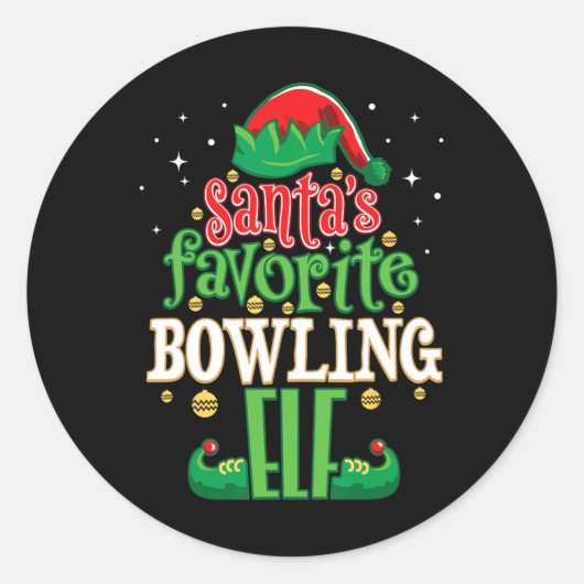 Santa's Favoriete Bowling Elf Christmas Matching B Ronde Sticker (Voorkant)